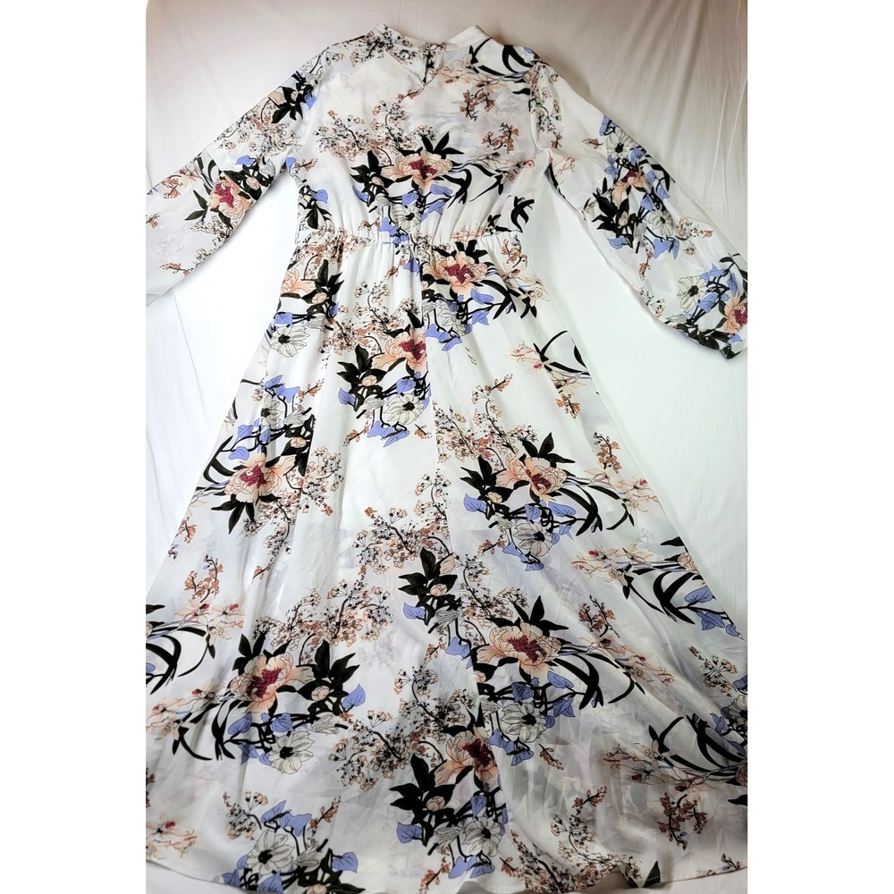 Shein Dress Womens Large White Floral Long Sleeve Maxi Flowy Boho Spring Elegant - Picture 4 of 13